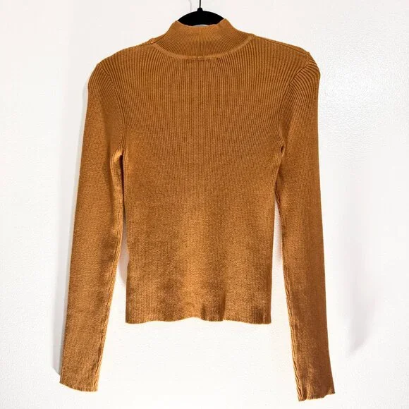 NWOT Forever 21 Keyhole Front Cut Out Sweater Ribbed Knit Camel Women's Size M - Picture 2 of 4
